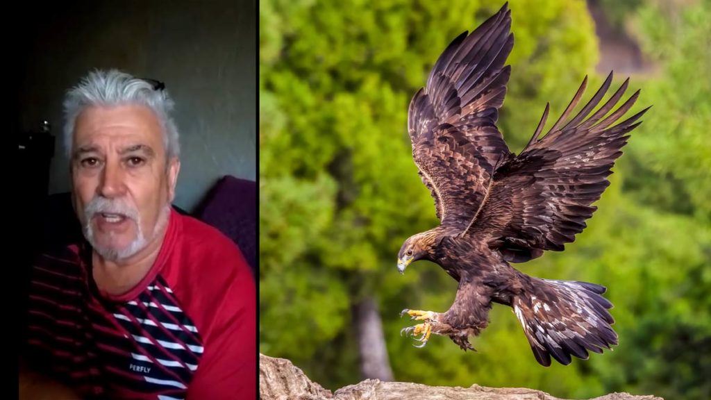 El cazador Jesús Mirón, y un águila. /Shutterstock