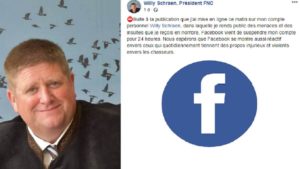 El presidente de los cazadores franceses recibe amenazas de muerte y Facebook cierra su cuenta temporalmente