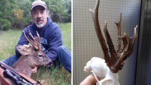 Un cazador abate un corzo de 11 puntas y una singular cuerna en Galicia