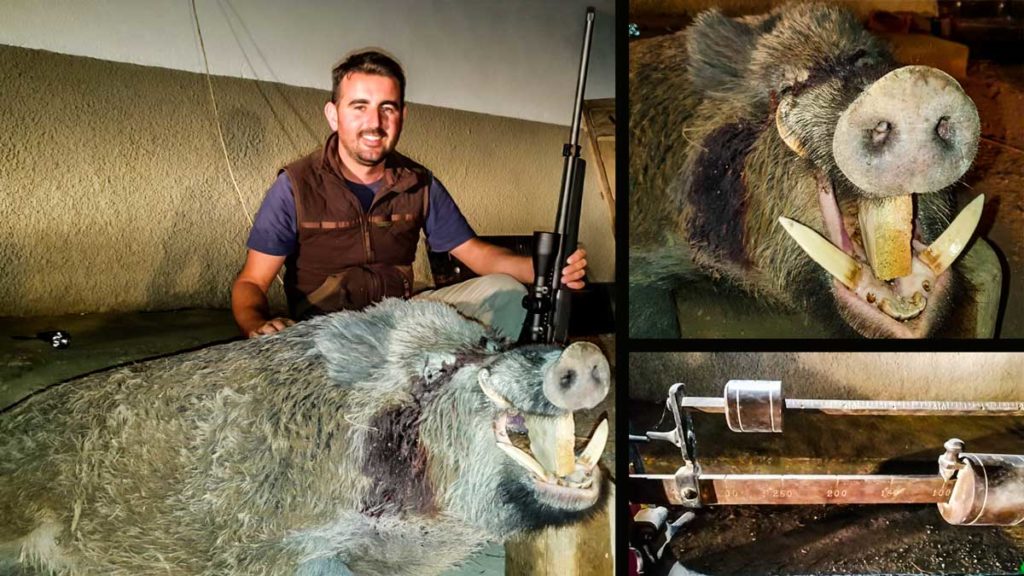 El cazador con el jabalí de 145 kilos. @JyS