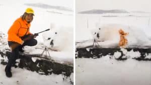 Este es el desternillante 'jabalí' de nieve abatido por este cazador