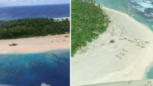 Rescatan a tres pescadores que naufragaron y dibujaron un gigantesco SOS en la arena de una playa