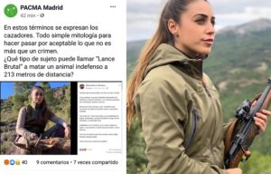 La cazadora Pilar Montero hace un llamamiento para denunciar a PACMA por acoso en Facebook